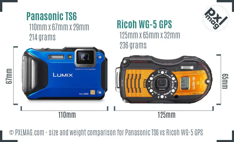 Panasonic TS6 vs Ricoh WG-5 GPS size comparison