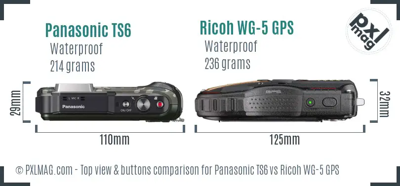 Panasonic TS6 vs Ricoh WG-5 GPS top view buttons comparison
