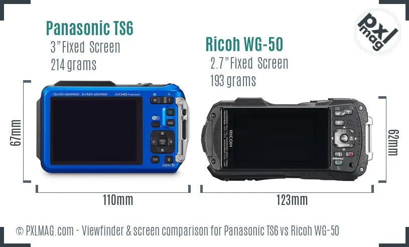 Panasonic TS6 vs Ricoh WG-50 Screen and Viewfinder comparison
