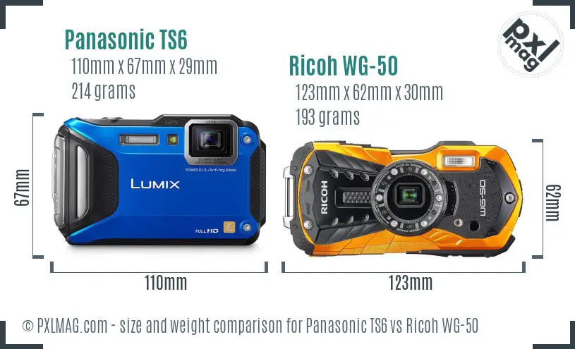 Panasonic TS6 vs Ricoh WG-50 size comparison