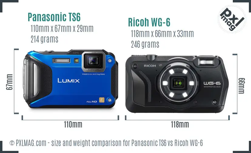 Panasonic TS6 vs Ricoh WG-6 size comparison