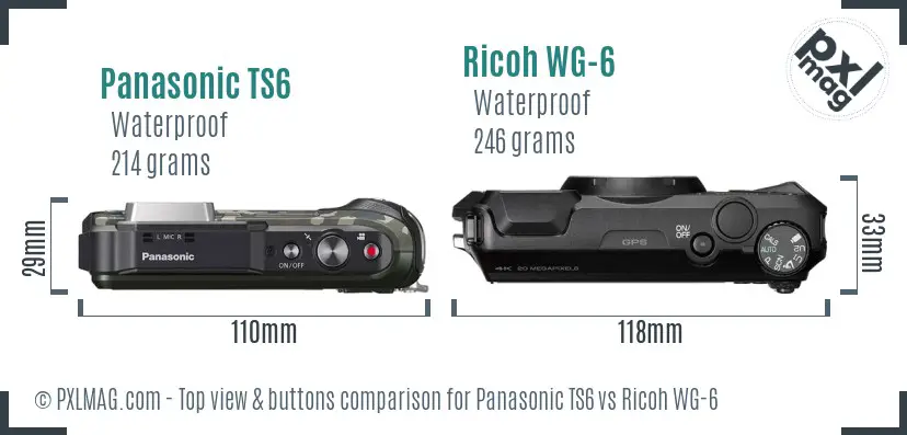 Panasonic TS6 vs Ricoh WG-6 top view buttons comparison