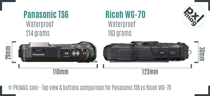 Panasonic TS6 vs Ricoh WG-70 top view buttons comparison