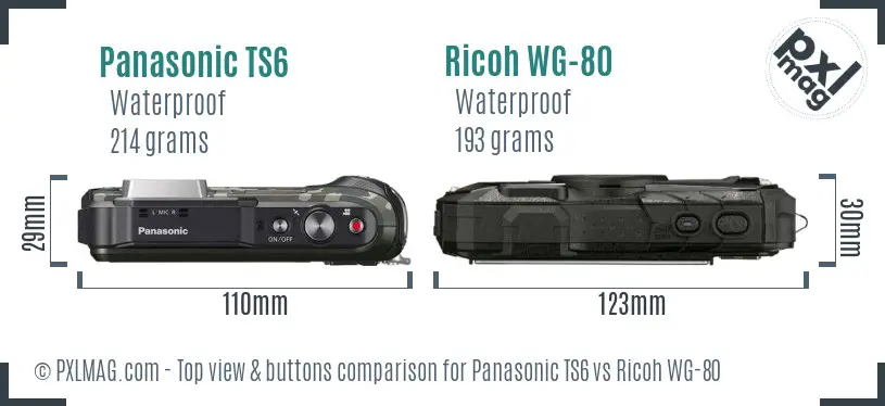 Panasonic TS6 vs Ricoh WG-80 top view buttons comparison