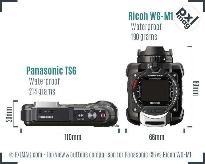 Panasonic TS6 vs Ricoh WG-M1 top view buttons comparison
