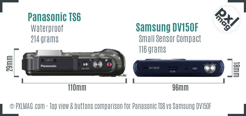 Panasonic TS6 vs Samsung DV150F top view buttons comparison