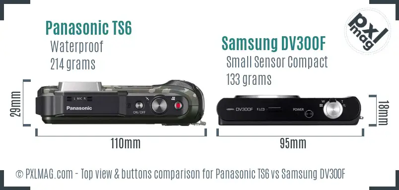 Panasonic TS6 vs Samsung DV300F top view buttons comparison