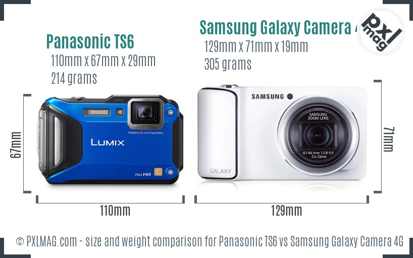 Panasonic TS6 vs Samsung Galaxy Camera 4G size comparison