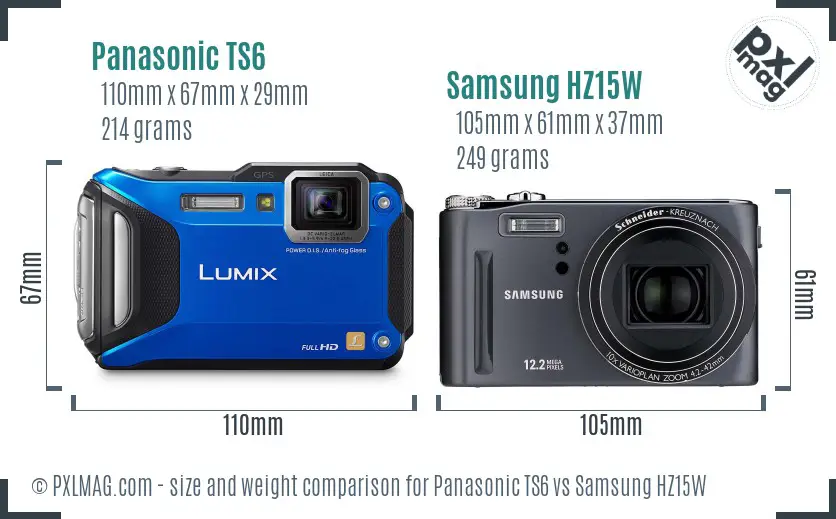 Panasonic TS6 vs Samsung HZ15W size comparison