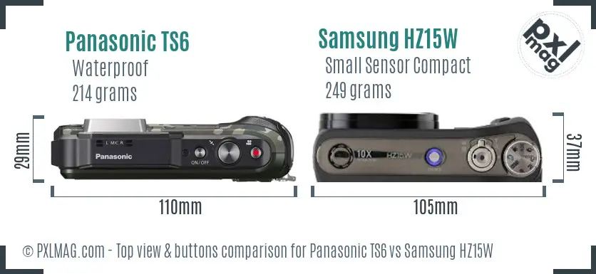 Panasonic TS6 vs Samsung HZ15W top view buttons comparison