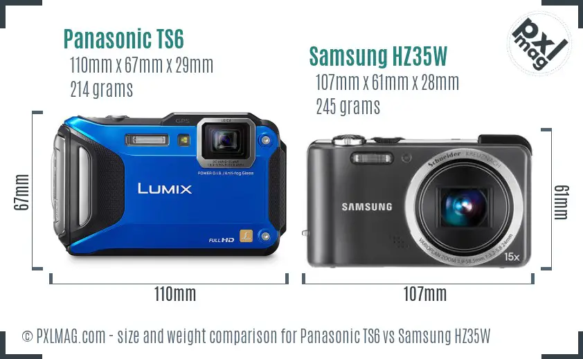 Panasonic TS6 vs Samsung HZ35W size comparison