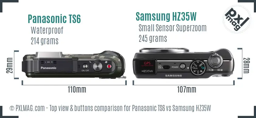Panasonic TS6 vs Samsung HZ35W top view buttons comparison