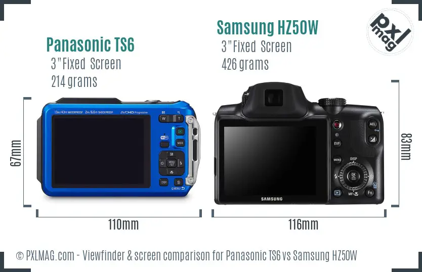 Panasonic TS6 vs Samsung HZ50W Screen and Viewfinder comparison