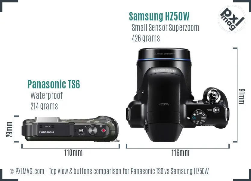 Panasonic TS6 vs Samsung HZ50W top view buttons comparison