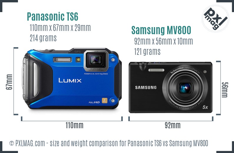 Panasonic TS6 vs Samsung MV800 size comparison