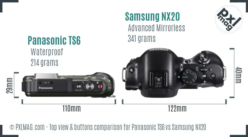 Panasonic TS6 vs Samsung NX20 top view buttons comparison Panasonic TS6 vs Samsung NX20 top view buttons comparison