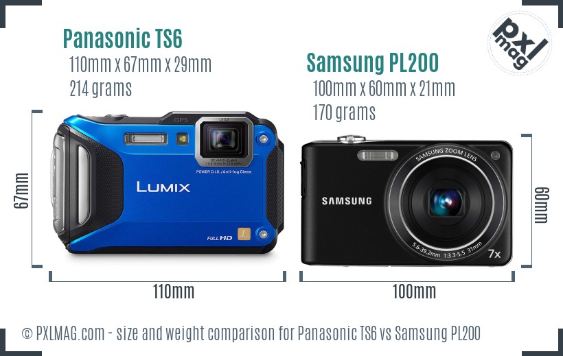 Panasonic TS6 vs Samsung PL200 size comparison