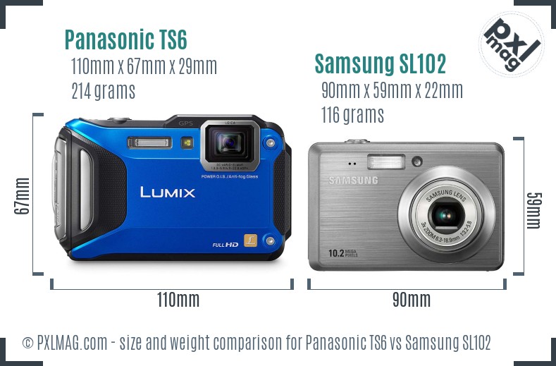 Panasonic TS6 vs Samsung SL102 size comparison