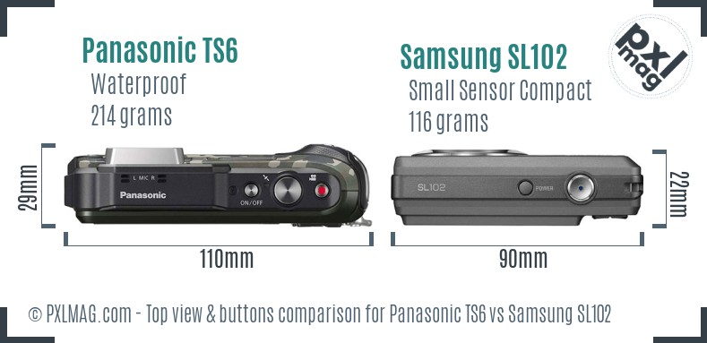 Panasonic TS6 vs Samsung SL102 top view buttons comparison