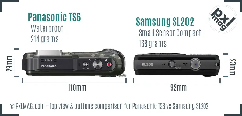 Panasonic TS6 vs Samsung SL202 top view buttons comparison Panasonic TS6 vs Samsung SL202 top view buttons comparison