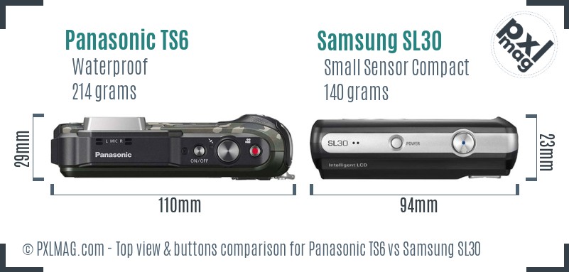 Panasonic TS6 vs Samsung SL30 top view buttons comparison