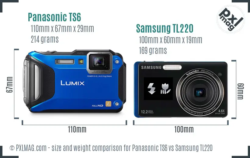 Panasonic TS6 vs Samsung TL220 size comparison