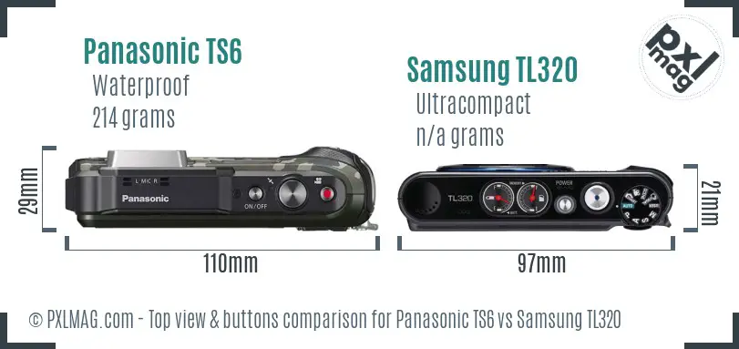 Panasonic TS6 vs Samsung TL320 top view buttons comparison