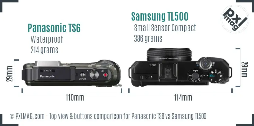 Panasonic TS6 vs Samsung TL500 top view buttons comparison