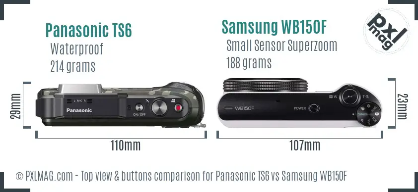 Panasonic TS6 vs Samsung WB150F top view buttons comparison