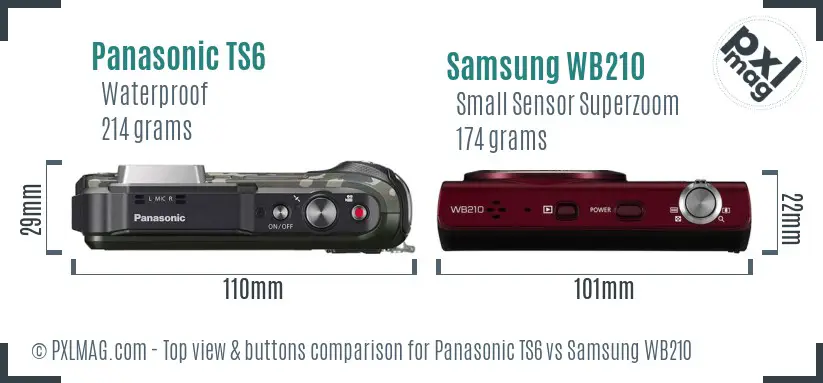 Panasonic TS6 vs Samsung WB210 top view buttons comparison Panasonic TS6 vs Samsung WB210 top view buttons comparison