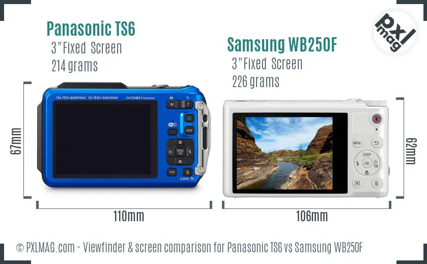Panasonic TS6 vs Samsung WB250F Screen and Viewfinder comparison