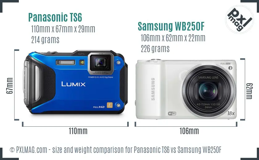Panasonic TS6 vs Samsung WB250F size comparison