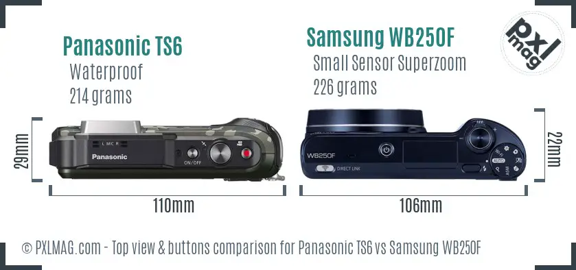 Panasonic TS6 vs Samsung WB250F top view buttons comparison