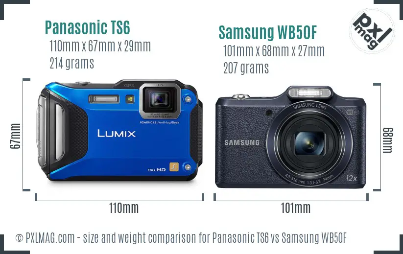 Panasonic TS6 vs Samsung WB50F size comparison