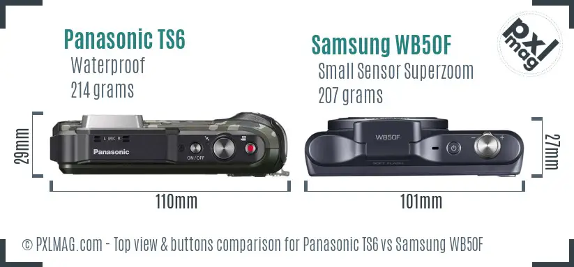 Panasonic TS6 vs Samsung WB50F top view buttons comparison