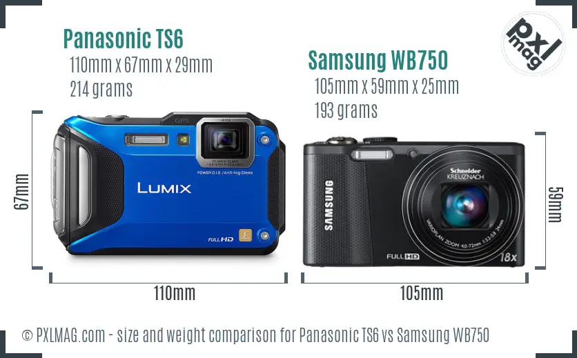 Panasonic TS6 vs Samsung WB750 size comparison Panasonic TS6 vs Samsung WB750 size comparison