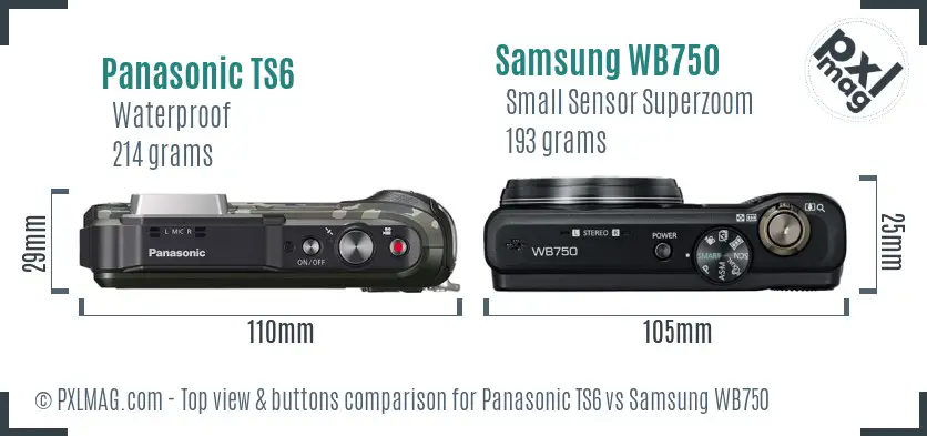Panasonic TS6 vs Samsung WB750 top view buttons comparison