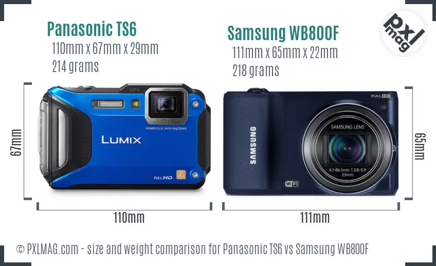 Panasonic TS6 vs Samsung WB800F size comparison