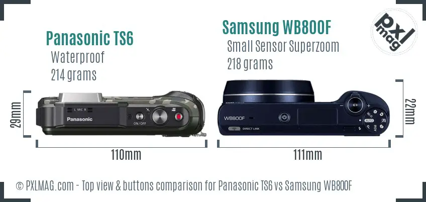 Panasonic TS6 vs Samsung WB800F top view buttons comparison