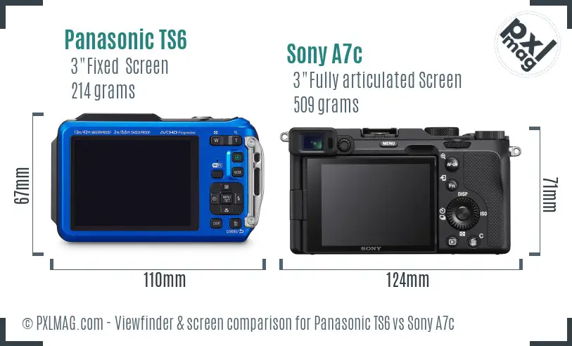 Panasonic TS6 vs Sony A7c Screen and Viewfinder comparison