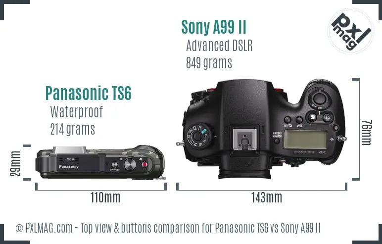 Panasonic TS6 vs Sony A99 II top view buttons comparison