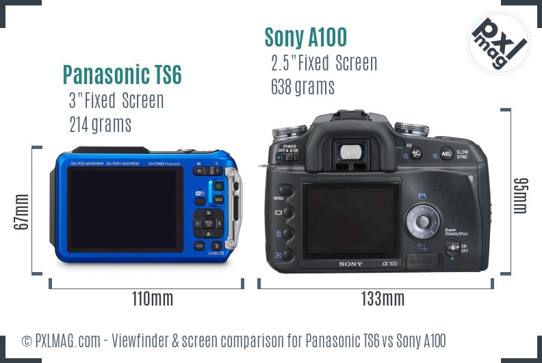 Panasonic TS6 vs Sony A100 Screen and Viewfinder comparison