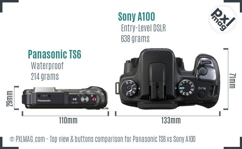 Panasonic TS6 vs Sony A100 top view buttons comparison