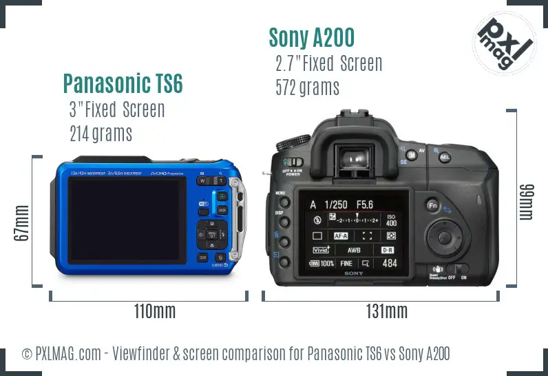 Panasonic TS6 vs Sony A200 Screen and Viewfinder comparison