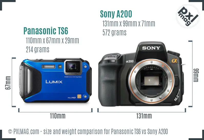 Panasonic TS6 vs Sony A200 size comparison