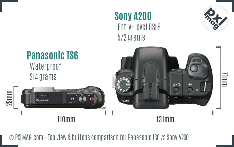 Panasonic TS6 vs Sony A200 top view buttons comparison
