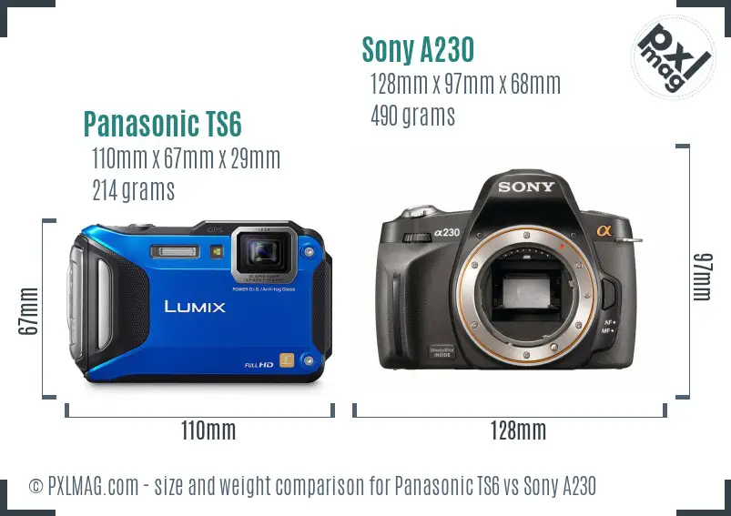 Panasonic TS6 vs Sony A230 size comparison