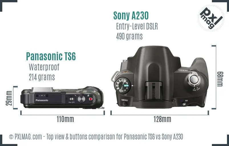 Panasonic TS6 vs Sony A230 top view buttons comparison