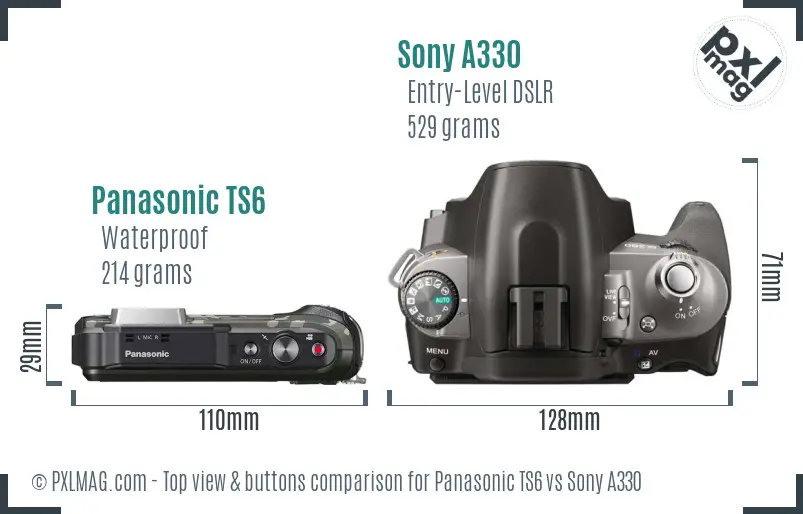 Panasonic TS6 vs Sony A330 top view buttons comparison Panasonic TS6 vs Sony A330 top view buttons comparison