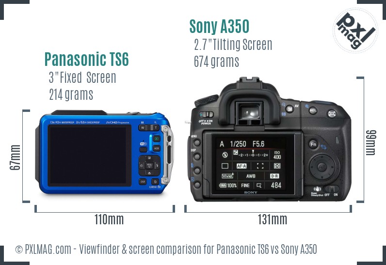 Panasonic TS6 vs Sony A350 Screen and Viewfinder comparison